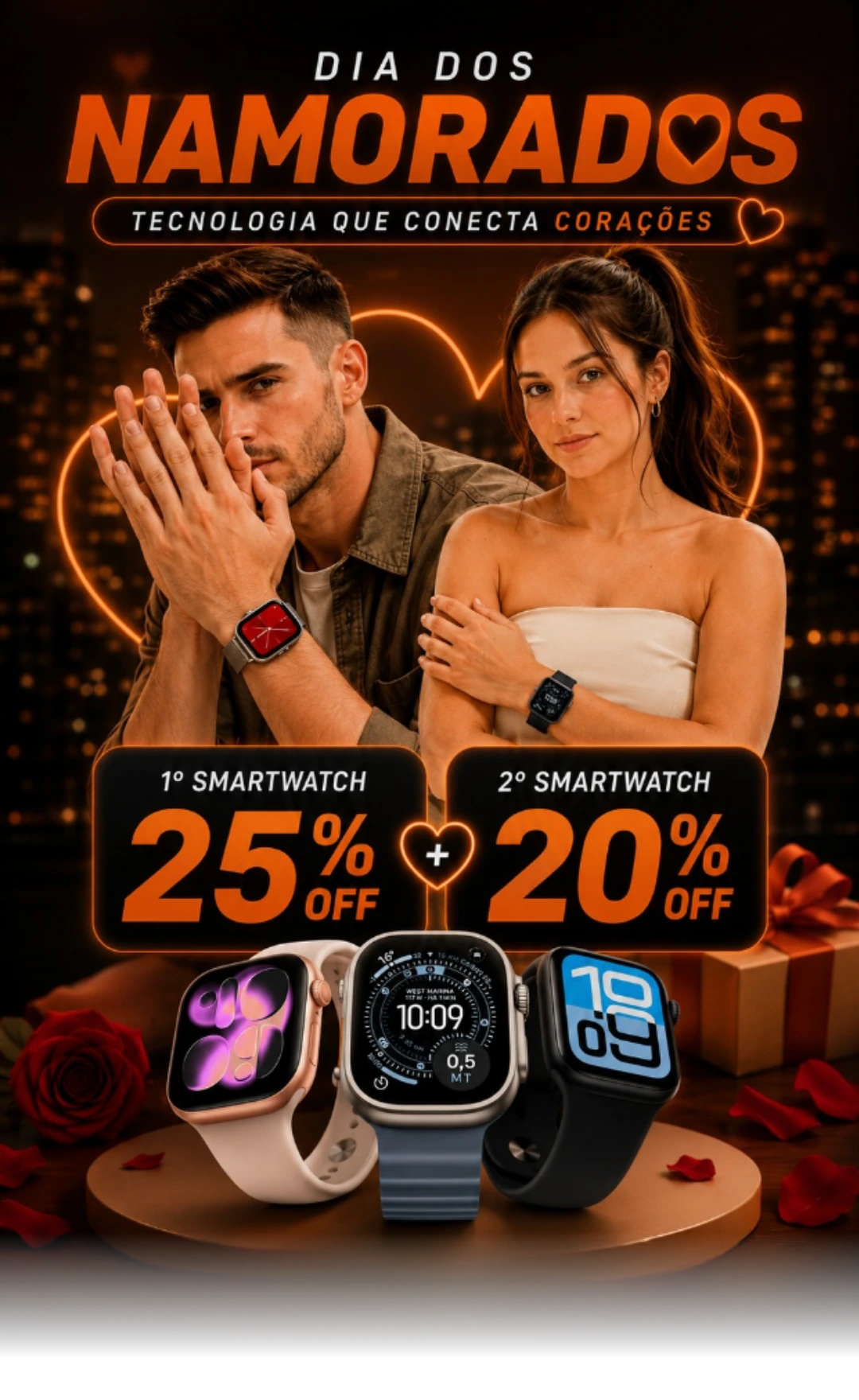 Dia dos Namorados Smart Ilha - Tecnologia que conecta corações - 25% OFF no 1º smartwatch + 20% OFF no 2º